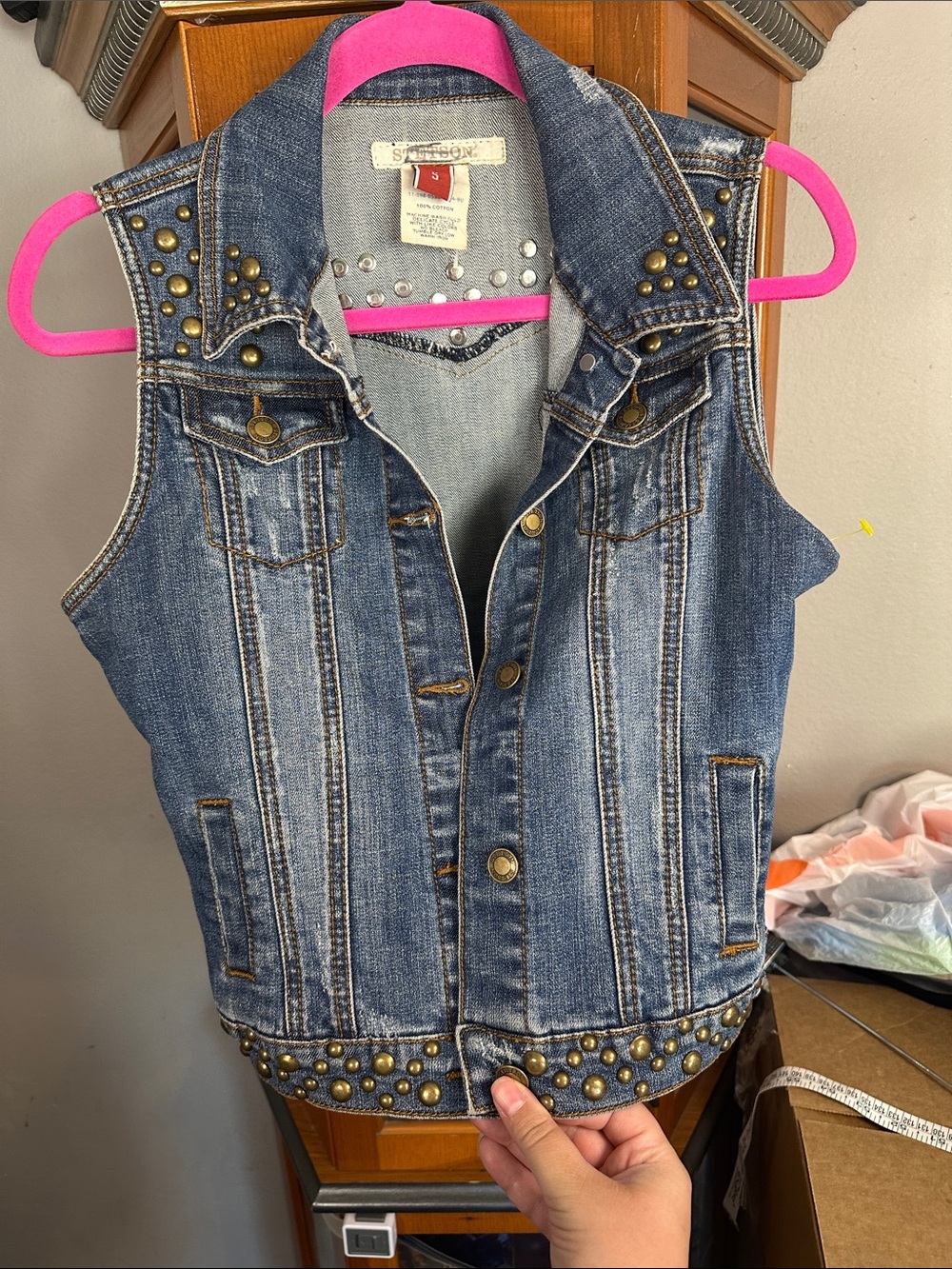 Stetson Blue Denim Studded Sleeveless Vest